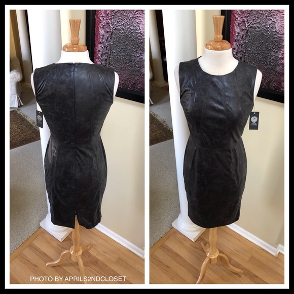 VINCE CAMUTO FAUX LEATHER SHEATH MINI DRESS - Picture 3 of 8
